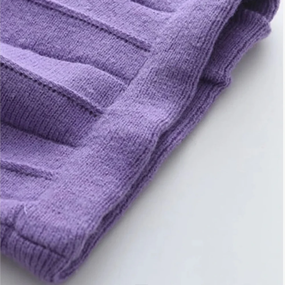 Spring Autumn Girls Grape Pom Pom Longsleeve Cardigan & Pleated Knit Skirt 2Pcs.